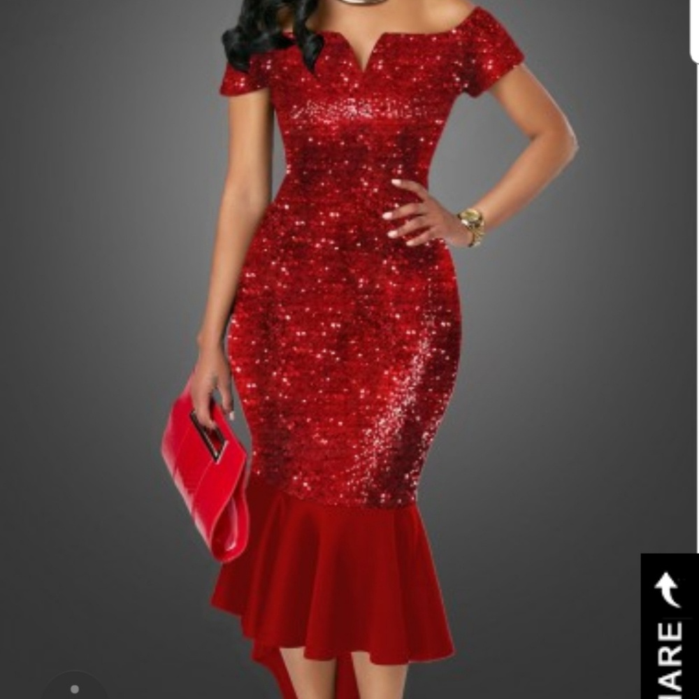 NEW Red Bodycon Dress with Sheer Hi-Low Bottom